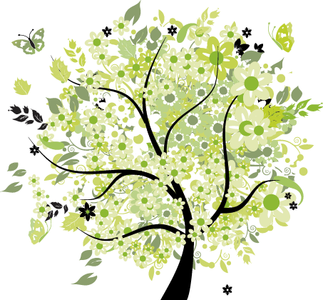 Tapete vinílico flores e plantas árvore verde primavera - TenStickers