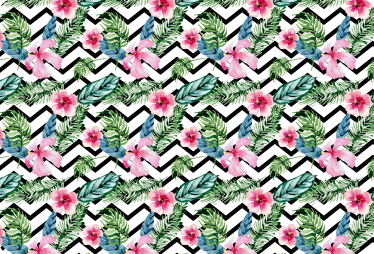 Tapete vinílico flores e plantas zigue-zague tropical verde - TenStickers