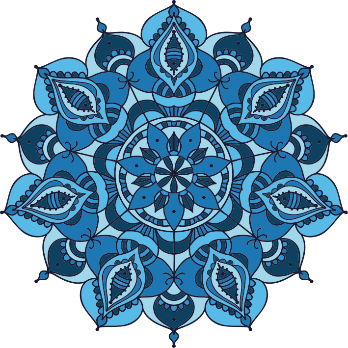 Tapete vinílico flores e plantas mandala azul intrincada - TenStickers
