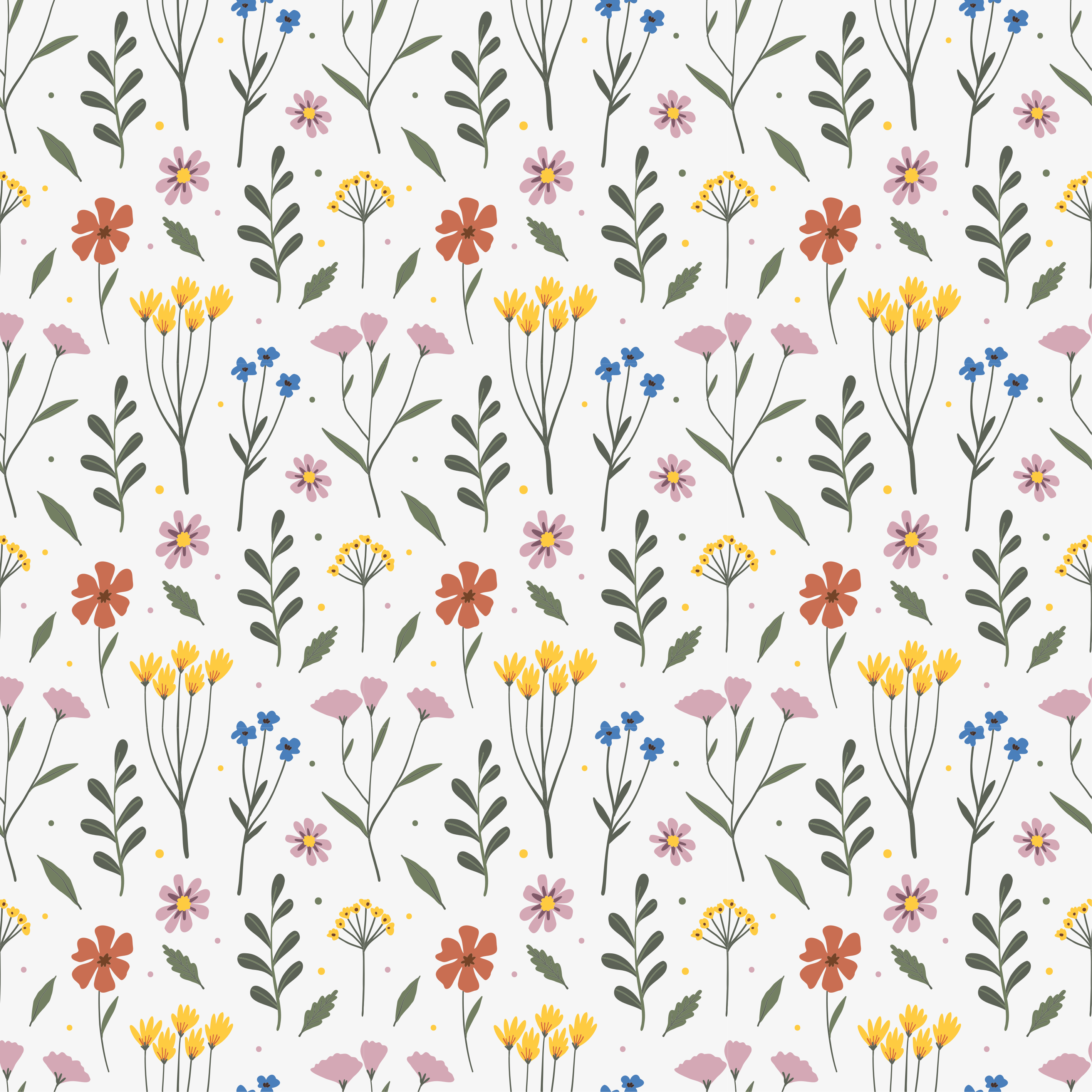 Tapete vinílico flores e plantas padrão multicolorido - TenStickers