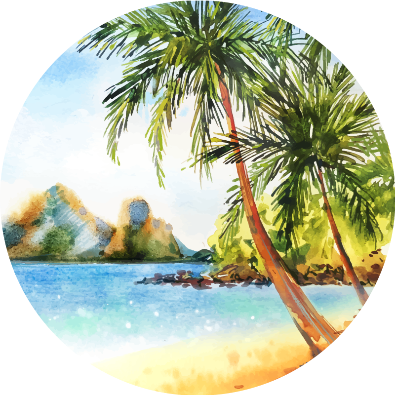 Tapete vinílico flores e plantas em aquarela de palmeiras - TenStickers