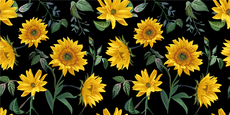Tapete vinílico flores e plantas girassol vintage - TenStickers