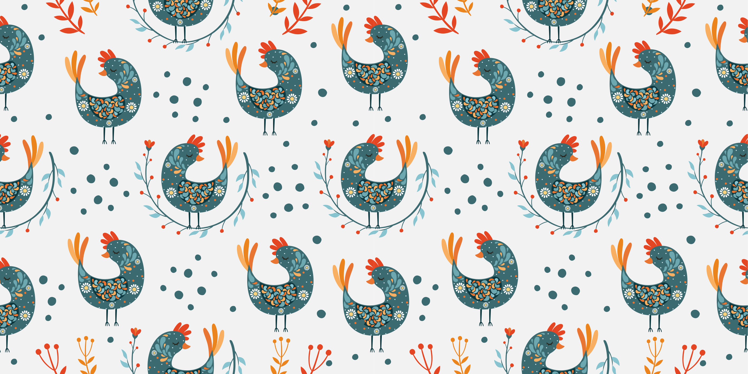 Tapete vinílico flores e plantas galinhas e flores - TenStickers