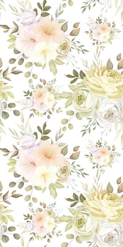 Tapete vinílico flores e plantas padrão floral bonito - TenStickers
