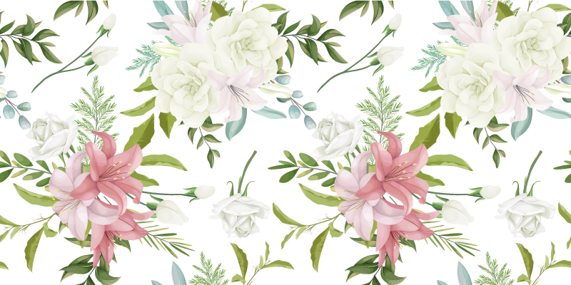 Tapete vinílico flores e plantas jardim minimalista realista - TenStickers