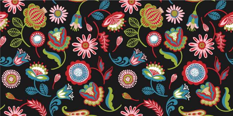 Tapete vinílico flores e plantas padrão folclórico colorido - TenStickers