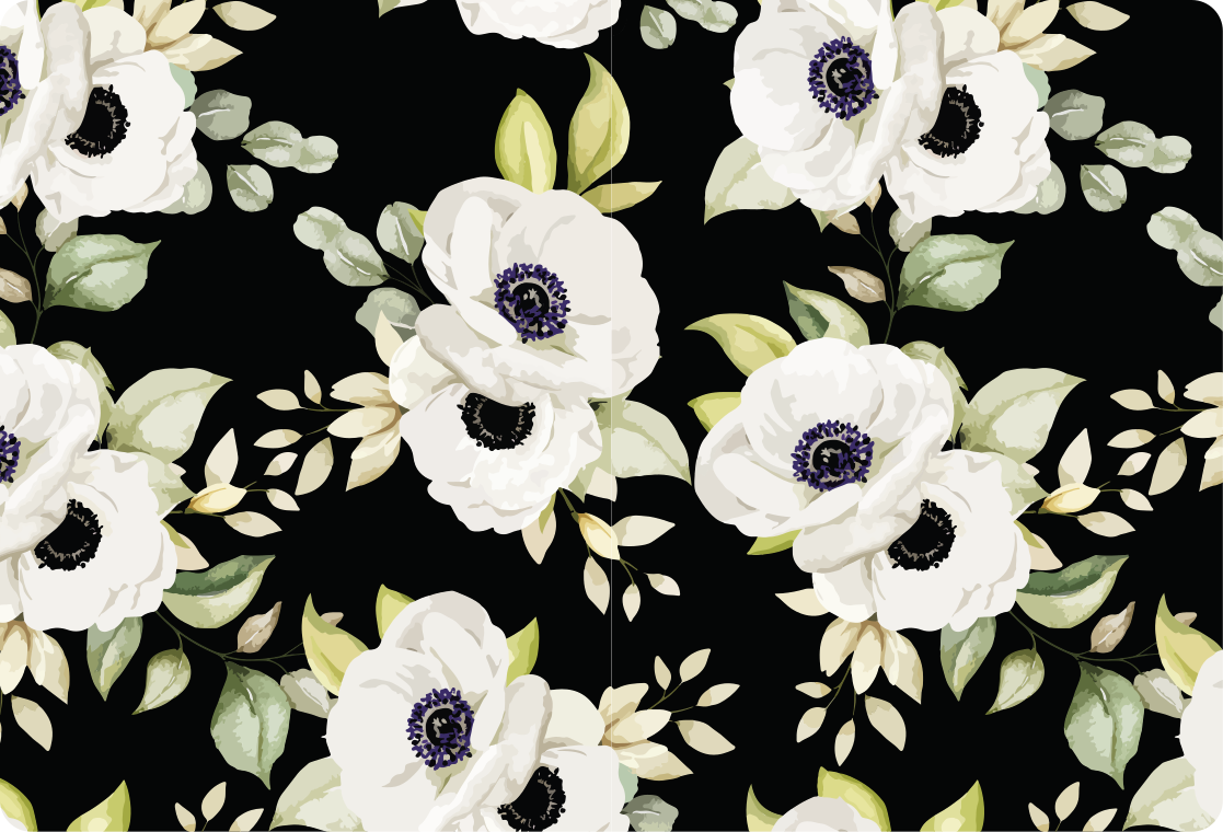 Tapete vinílico flores e plantas estilo elegante preto - TenStickers