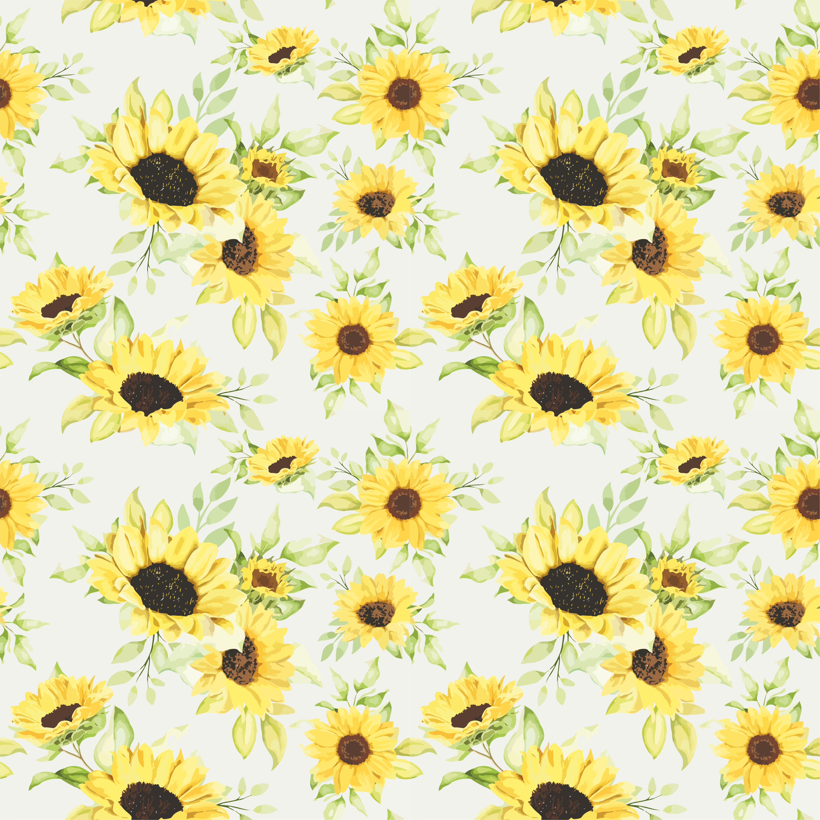 Tapete vinílico flores e plantas girassóis aquarelados - TenStickers