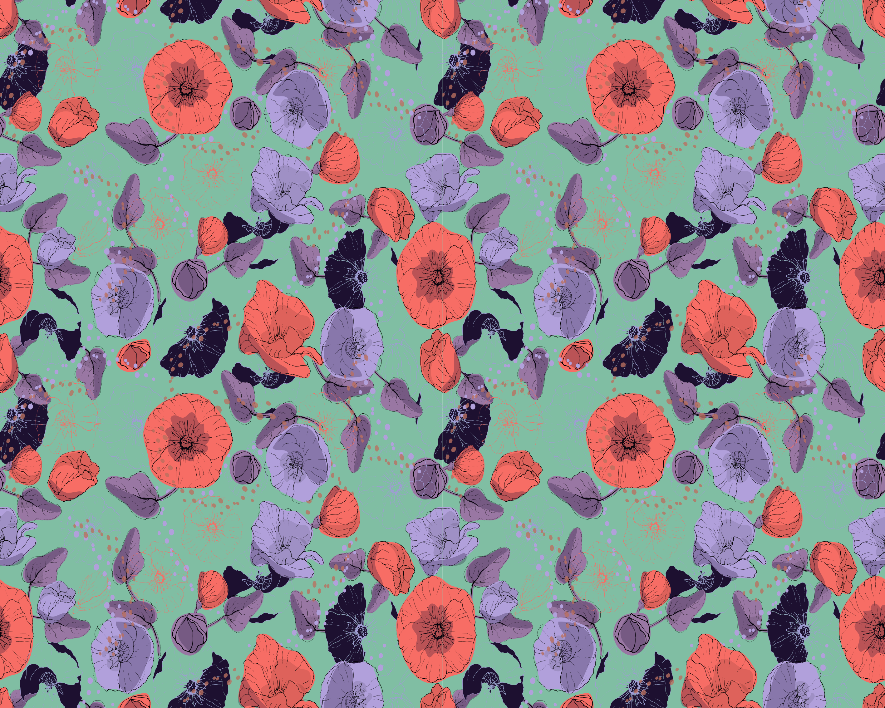 Tapete vinílico flores e plantas papoilas graciosas - TenStickers