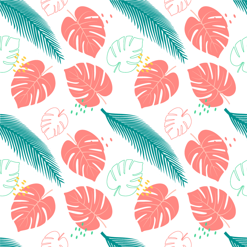 Tapete vinílico flores e plantas folhas tropicais rosas - TenStickers
