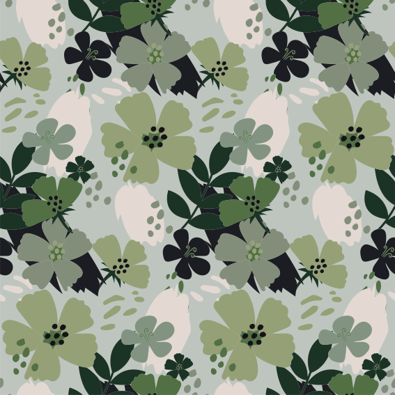 Tapete vinílico flores e plantas em tons verdes - TenStickers
