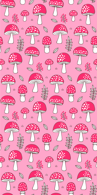 Tapete vinílico flores e plantas cogumelos rosas clássicos - TenStickers
