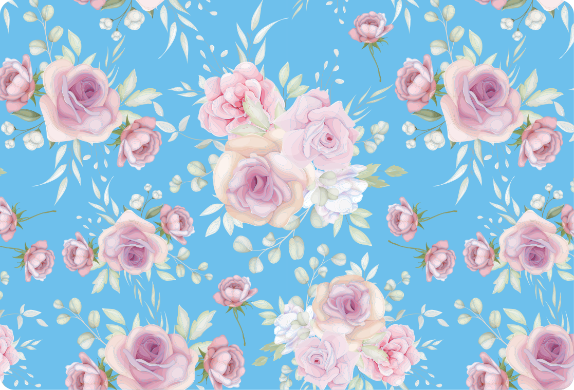 Tapete vinílico flores e plantas rosas sobre fundo azul - TenStickers