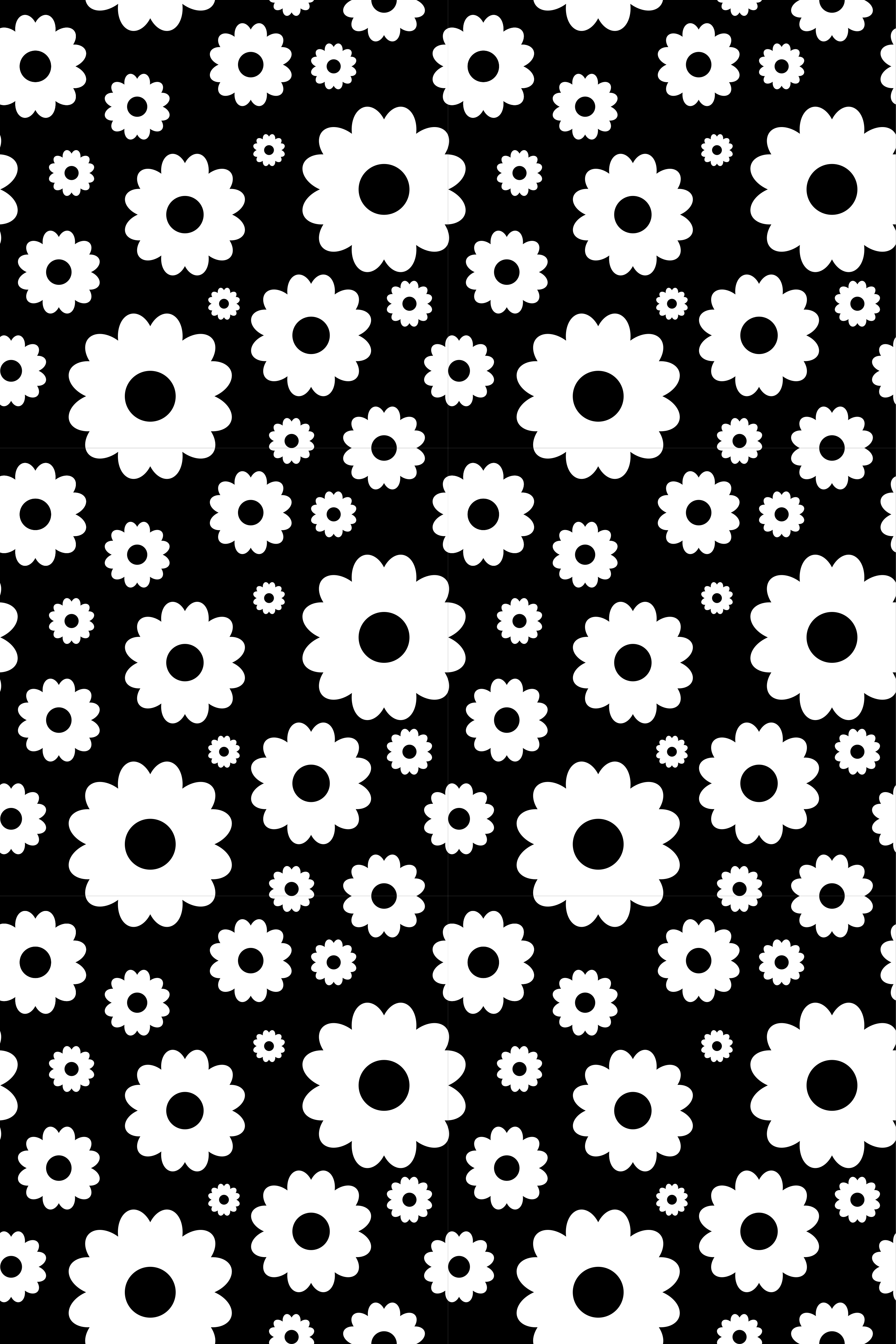 Tapete vinílico flores e plantas margaridas preto e branco - TenStickers