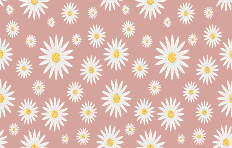 Tapete vinílico flores e plantas padrão de margaridas rosas - TenStickers