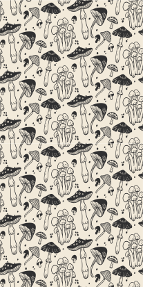 Tapete vinílico flores e plantas padrão de cogumelos preto - TenStickers