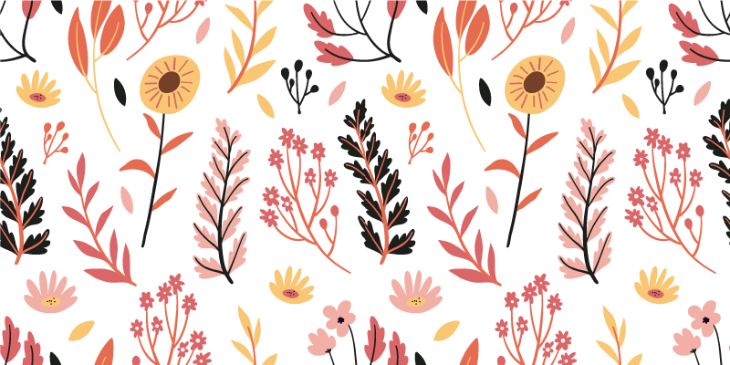 Tapete vinílico flores e plantas em fundo branco colorido - TenStickers