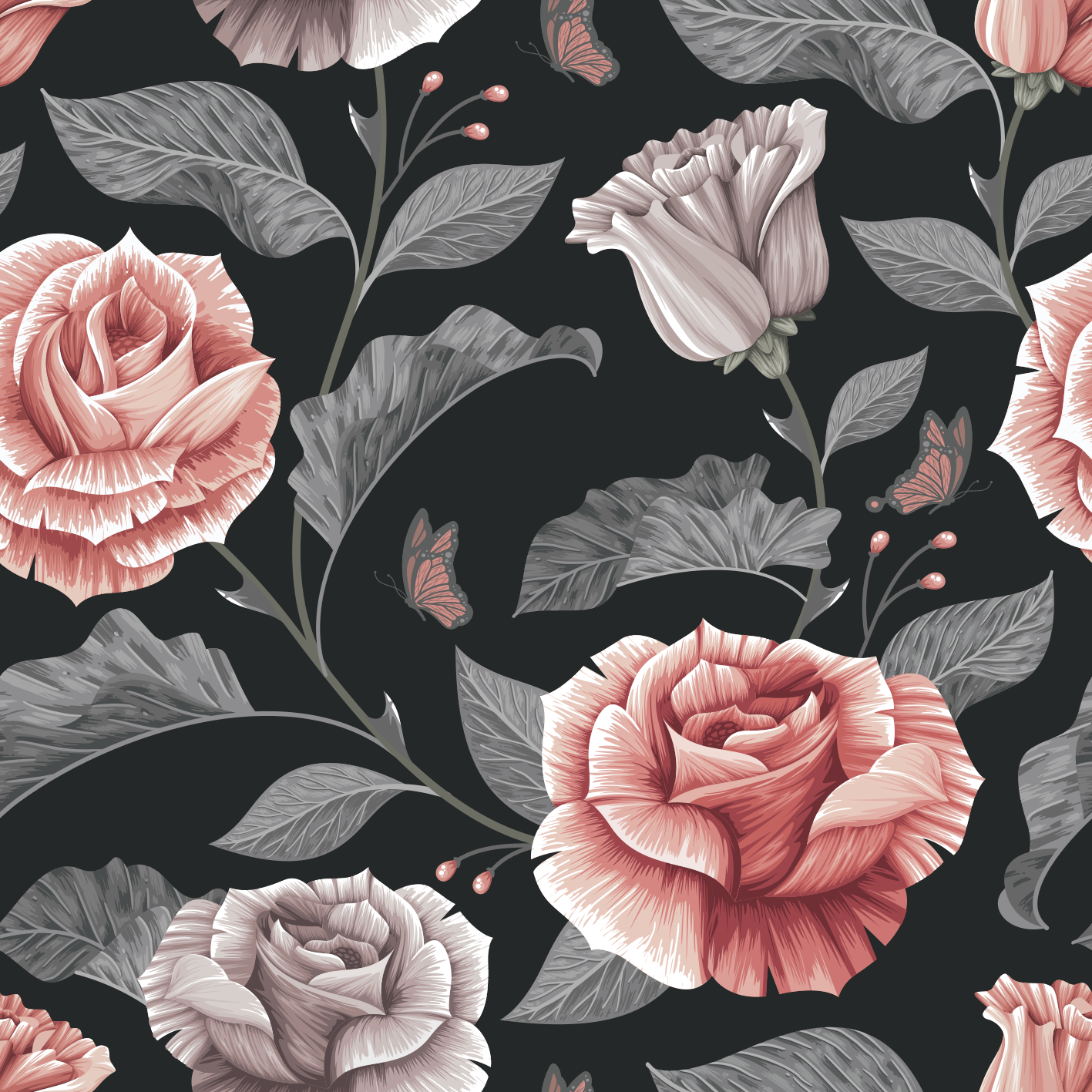 Tapete vinílico flores e plantas padrão de rosas - TenStickers