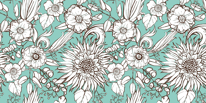 Tapete vinílico flores e plantas padrão girassol - TenStickers