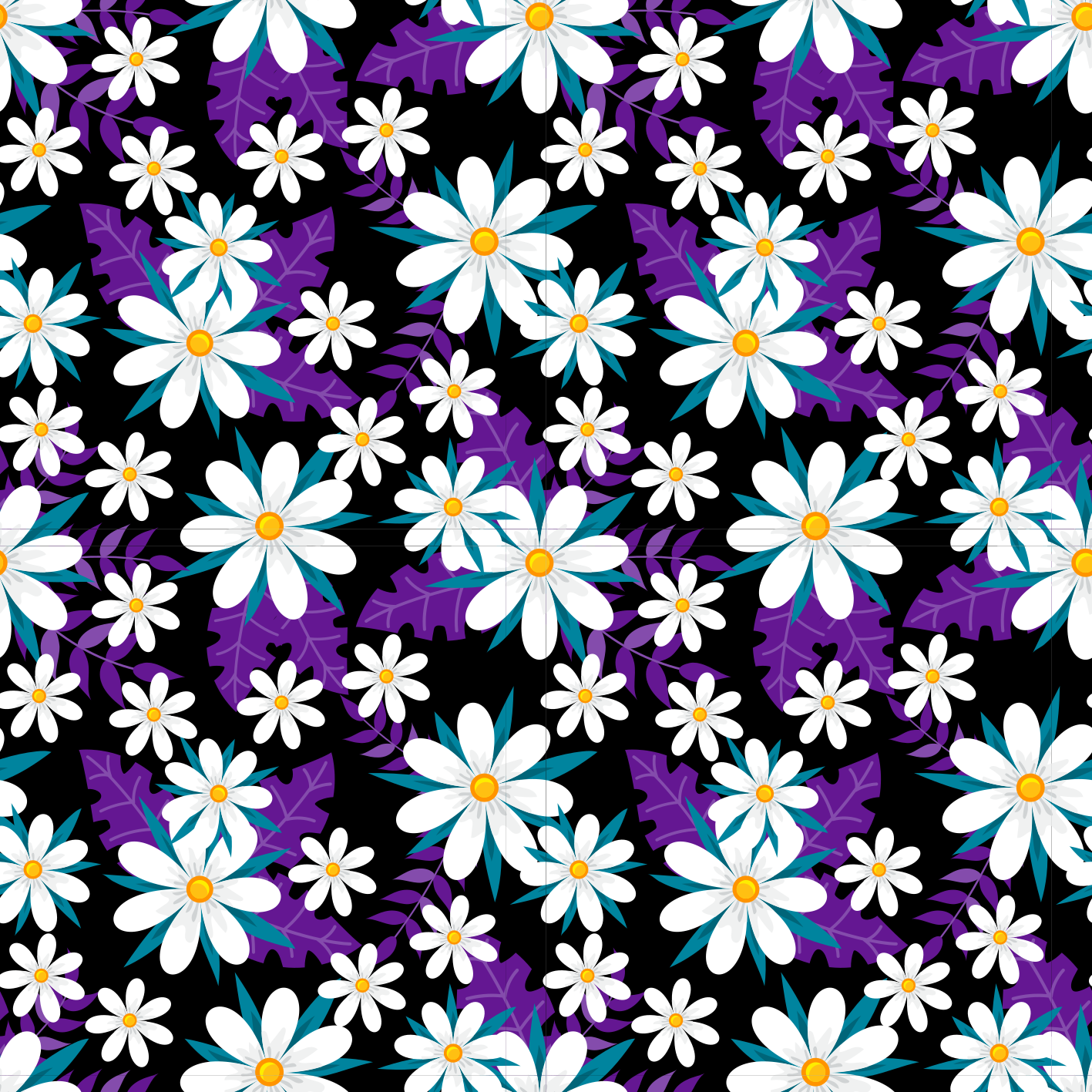 Tapete vinílico flores e plantas sobre fundo preto - TenStickers