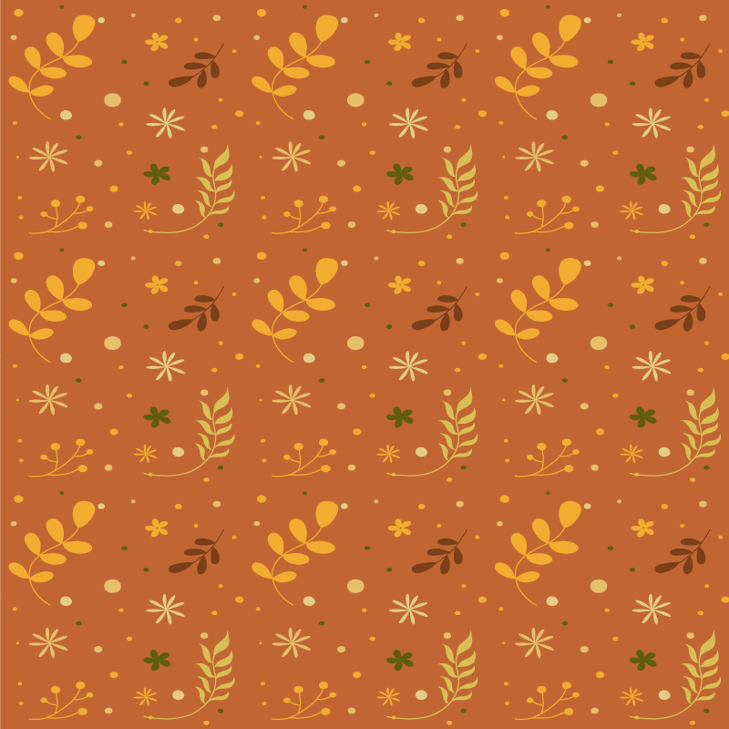Tapete vinílico flores e plantas em tons laranja de folhas - TenStickers