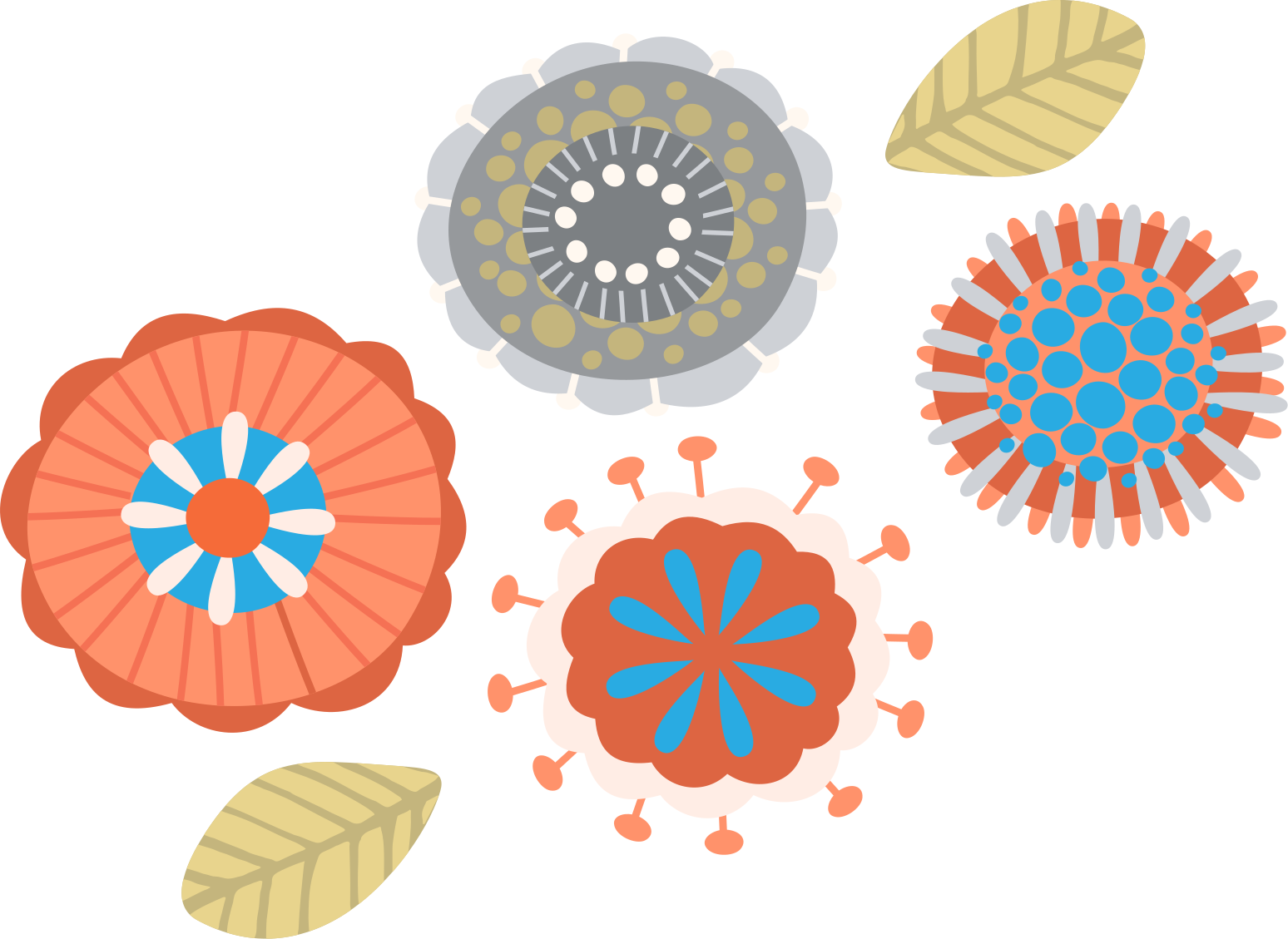 Tapete vinílico flores e plantas formas coloridas - TenStickers