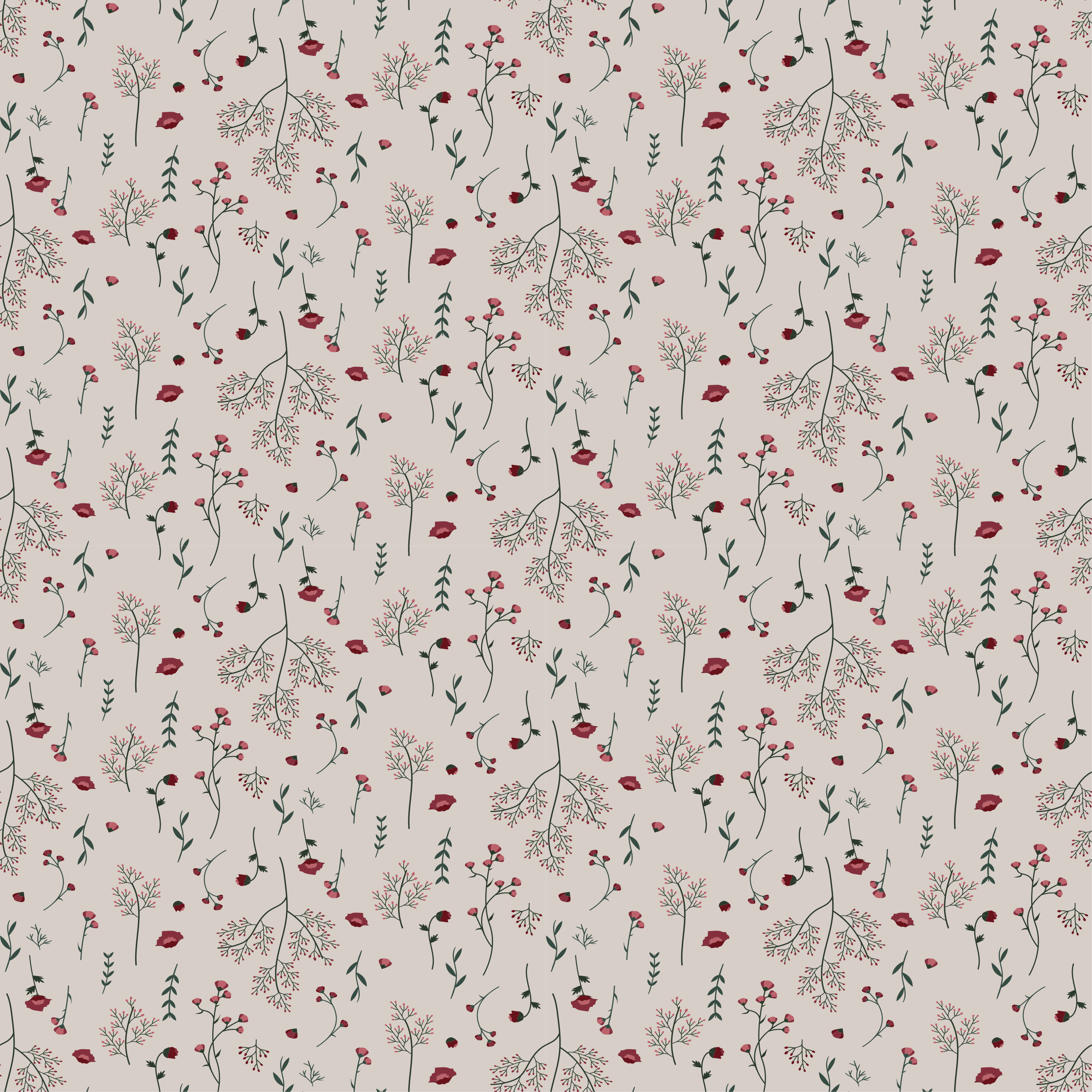 Tapete vinílico flores e plantas padrão minimalista vermelho - TenStickers