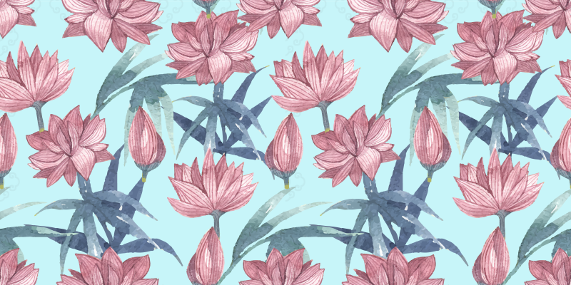 Tapete vinílico flores e plantas aquarela azul - TenStickers