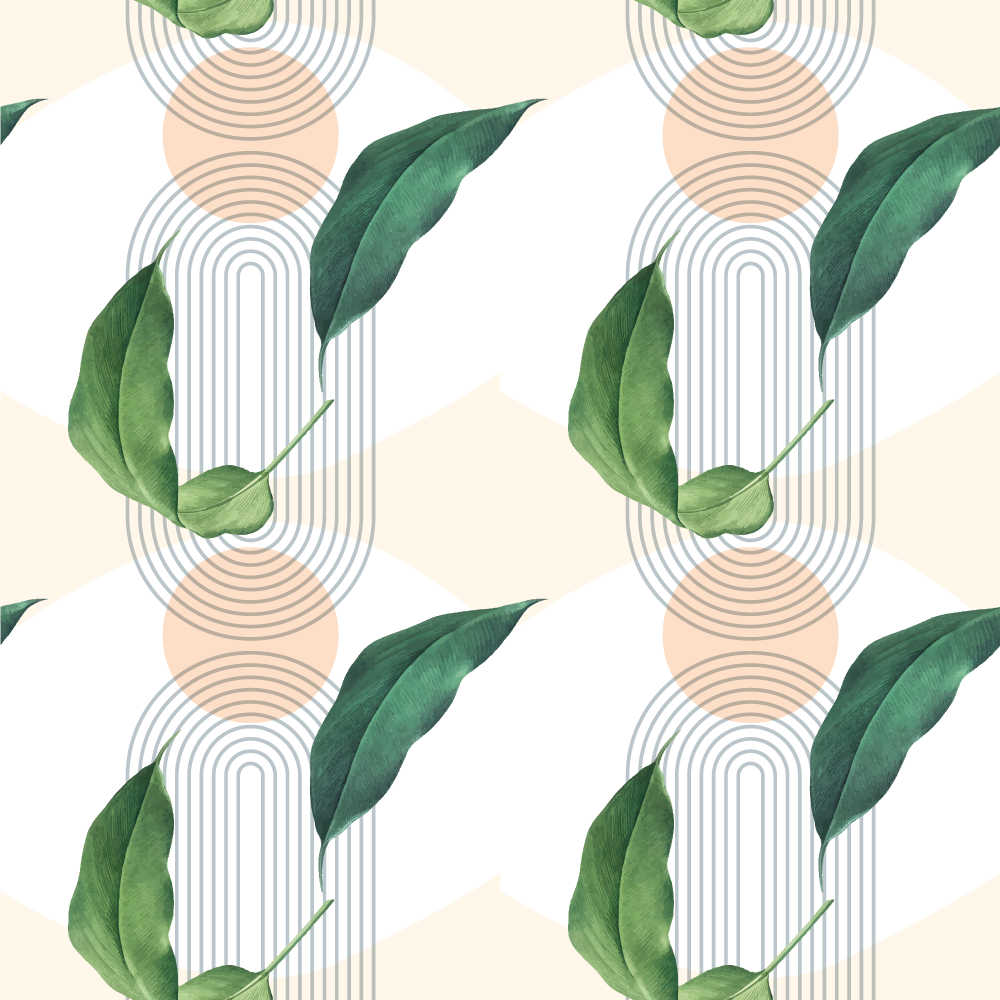 Tapete vinílico flores e plantas folha verde fundo rosa - TenStickers