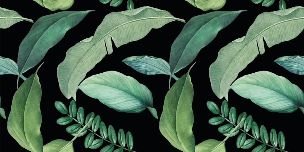 Tapete vinílico flores e plantas folhas cinzas à noite - TenStickers