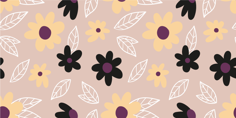 Tapete vinílico flores e plantas com fundo bege colorido - TenStickers