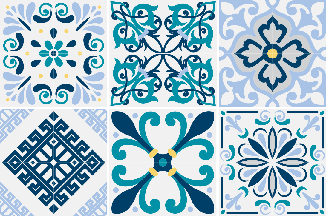 Tapete vinílico cozinha azulejos de flores azuis - TenStickers