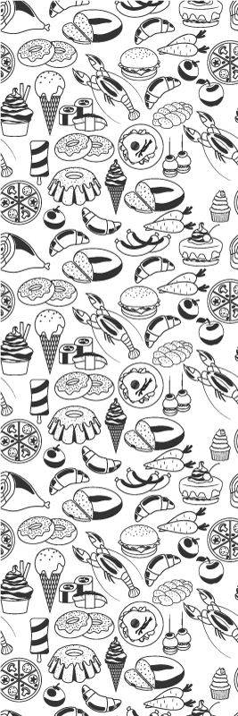 Tapete vinílico cozinha padrão de desenhos de comida - TenStickers