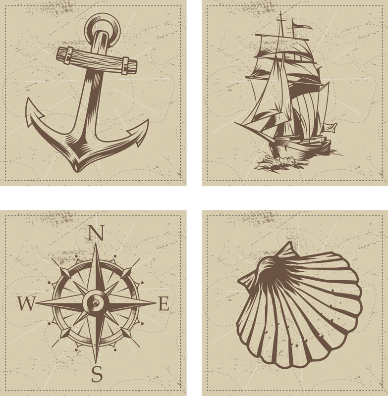 Tapete vinílico casa de banho objetos do mar - TenStickers