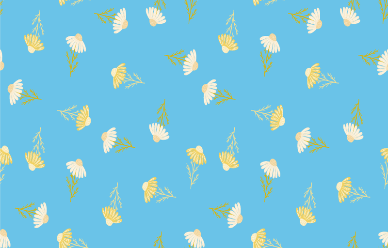 Tapete vinílico flores e plantas padrão margarida fundo azul - TenStickers