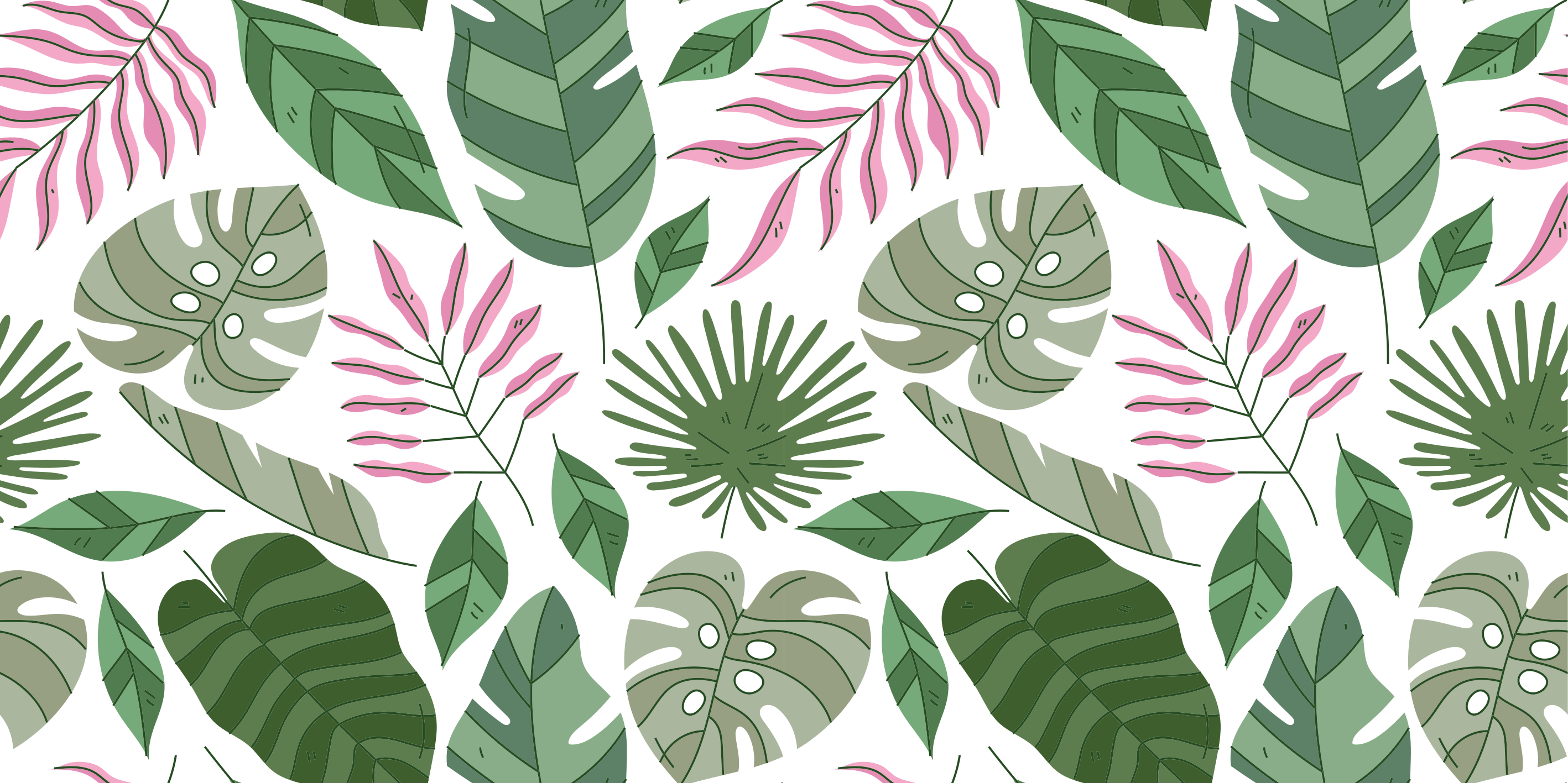 Tapete vinílico flores e plantas jardim tropical minimalista - TenStickers