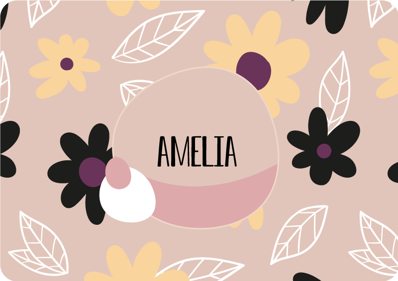 Tapete vinílico flores e plantas coloridas com fundo bege - TenStickers