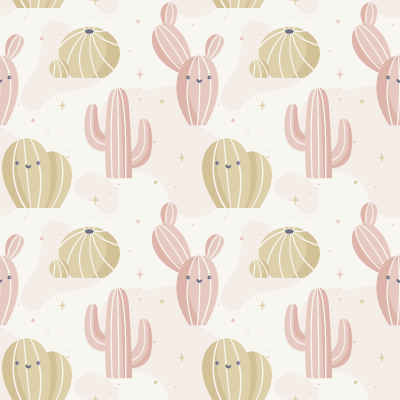Tapete vinílico flores e plantas padrão de cactos fofos - TenStickers