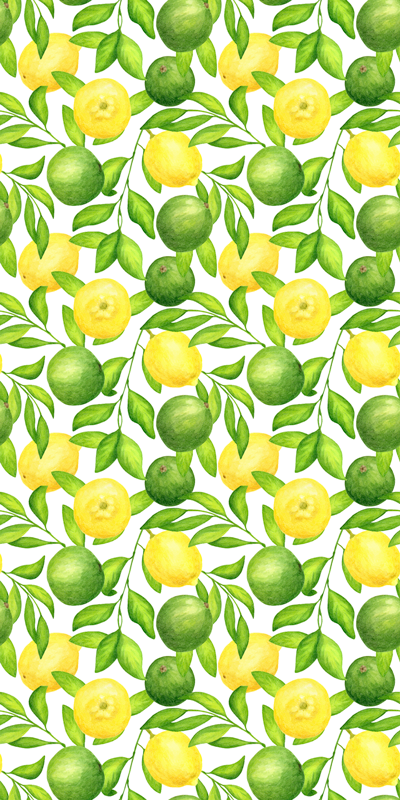 Tapete vinílico flores e plantas padrão limão e lima - TenStickers