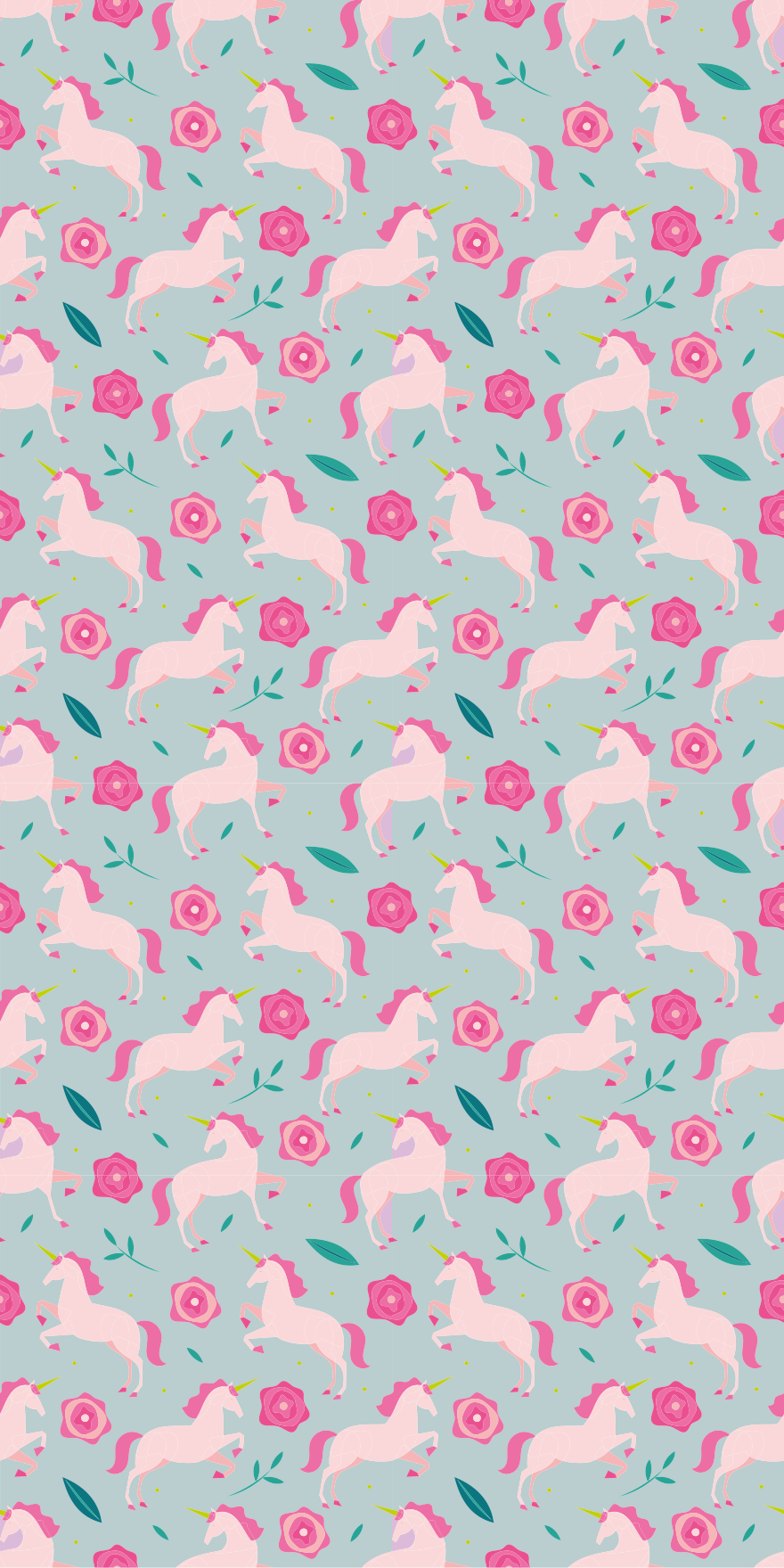 Tapete vinílico juvenil padrão de unicórnio floral - TenStickers