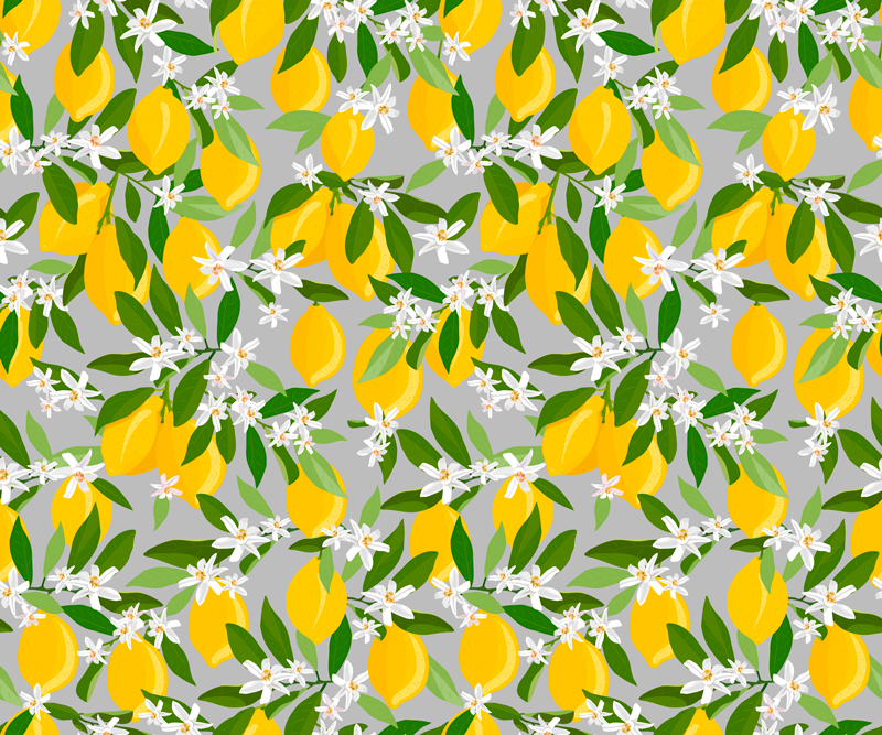 Tapete vinílico quarto padrão flores de limão - TenStickers