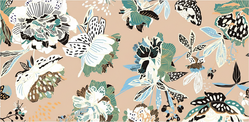 Tapete vinílico sala de estar flores bege neutro - TenStickers