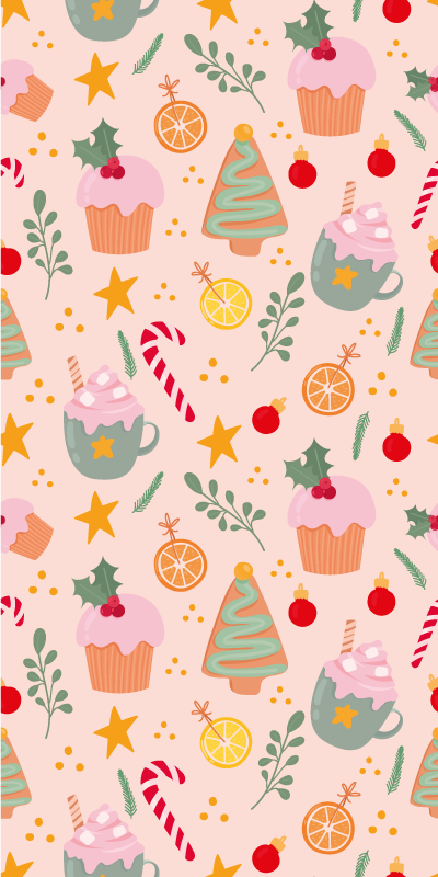 Tapete vinílico do natal com bengalas e árvores de natal - TenStickers