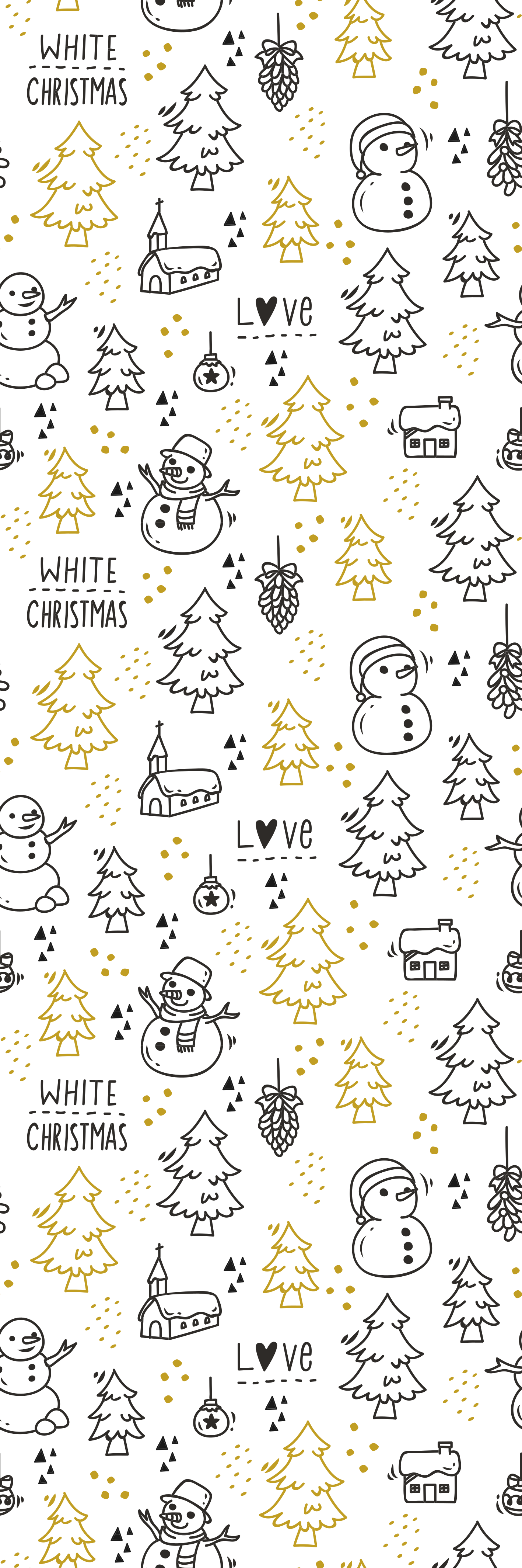 Tapete vinílico do natal padrão doodle preto e dourado - TenStickers
