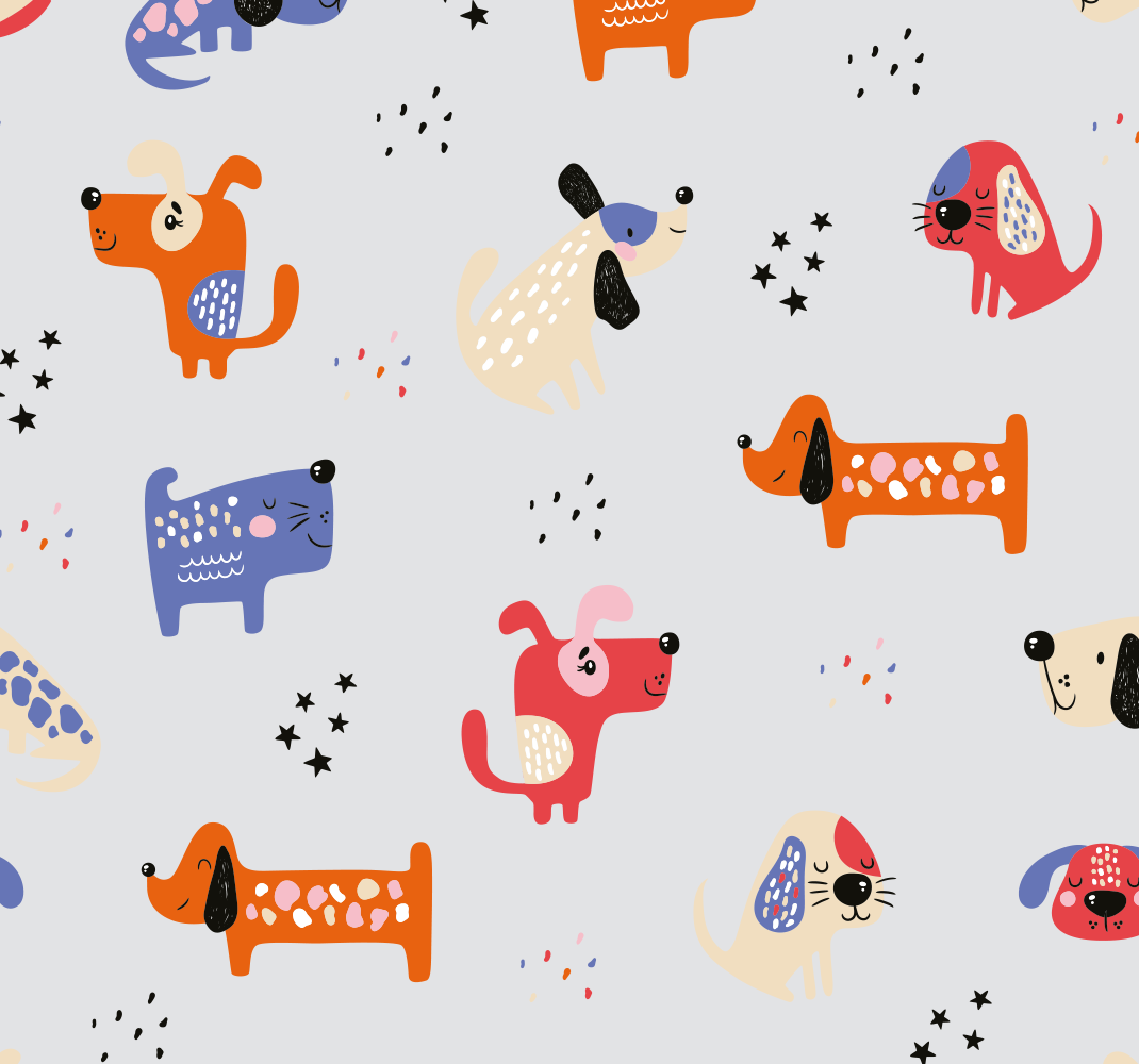 Tapete vinílico quarto com cães ilustrados - TenStickers