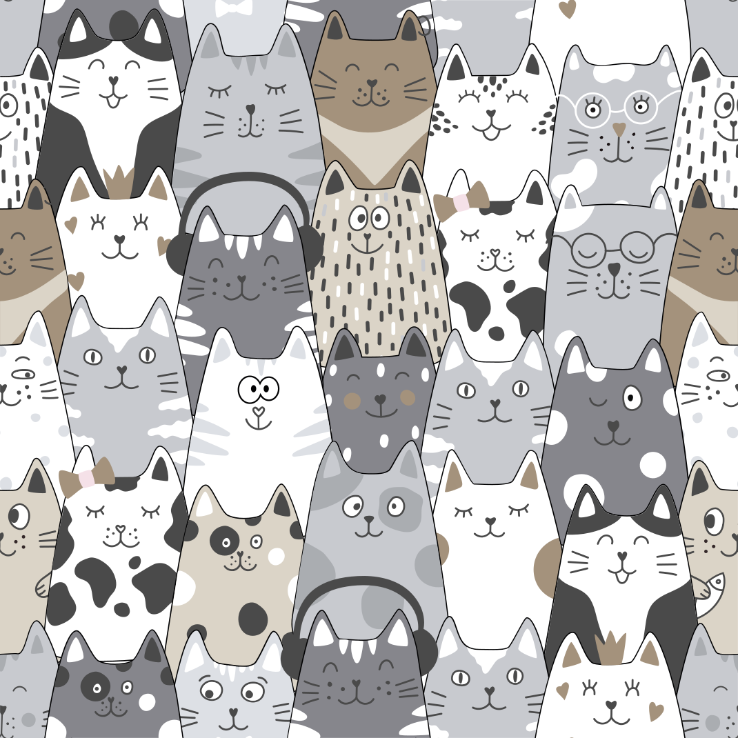 Tapete vinílico quarto gatinhos em cartoon - TenStickers