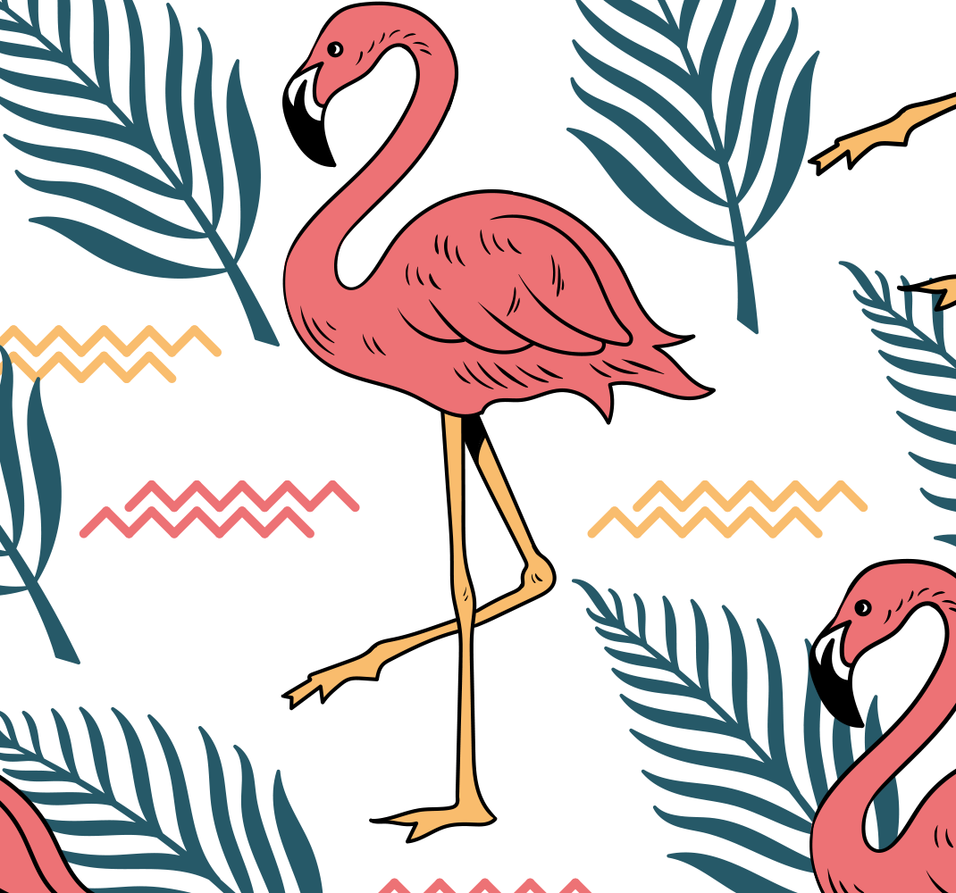 Tapete vinílico quarto folhas tropicais com flamingos - TenStickers