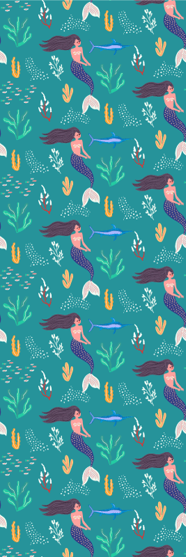 Tapete vinílico quarto sereias e peixes-espada - TenStickers