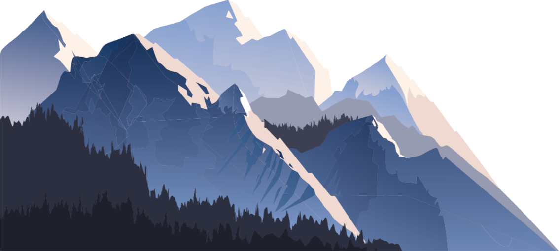 Tapete vinílico natureza floresta cinza montanhas e sol - TenStickers