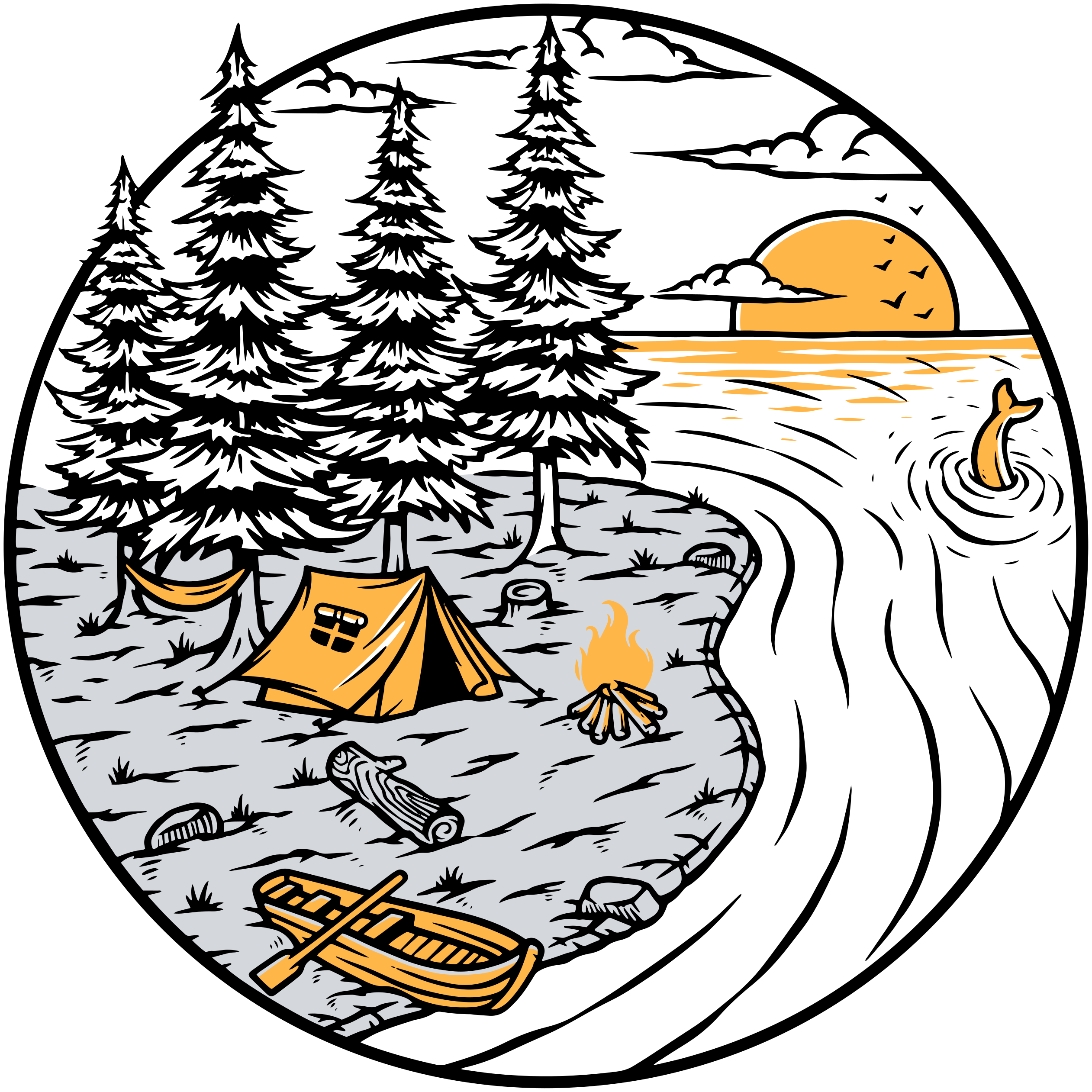 Tapete vinílico natureza emblema paisagem amarela - TenStickers